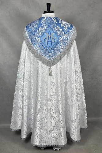 Marian COPE and Humeral Veil  gothic style, quality damask fabric, embroidered - Picture 3 of 14