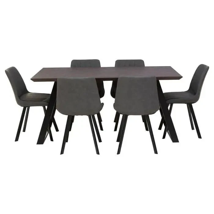 7PC Grey Dining Table Set with Upholstered Chairs – Modern Rectangular - Image 2 of 4
