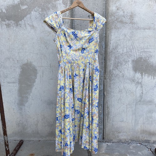 Vintage 1940s 1950s Cotton Sundress Blue & Yellow