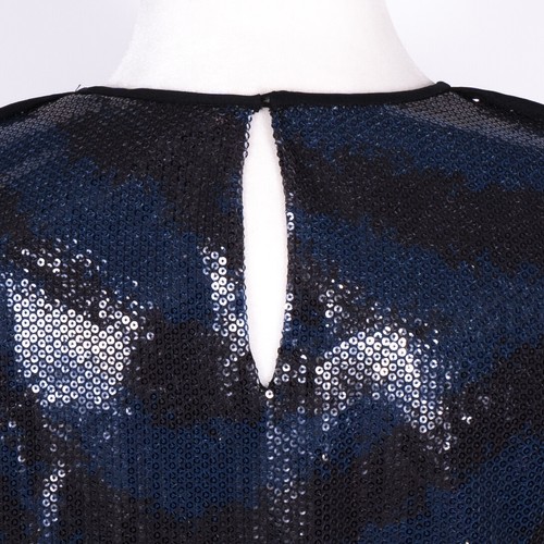 NWT $368 Diane Von Furstenberg Tiger Print Navy Sequined Lined Short Slv Top sz2 - Picture 5 of 10