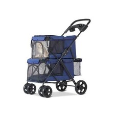 AG Small Dog Cat Stroller Travel Jogger Stroller Double Folding Carrier Blue