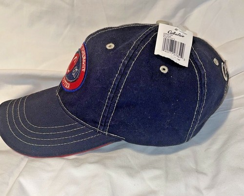 Cabela Navy-Blue White Stitch Cap World Foremost Outfitter Patch Hat Strap Back - Picture 2 of 7
