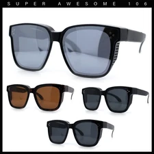 Polarized Fit Over Retro Rectangle Horn Rim Inset Lens Plastic Sunglasses