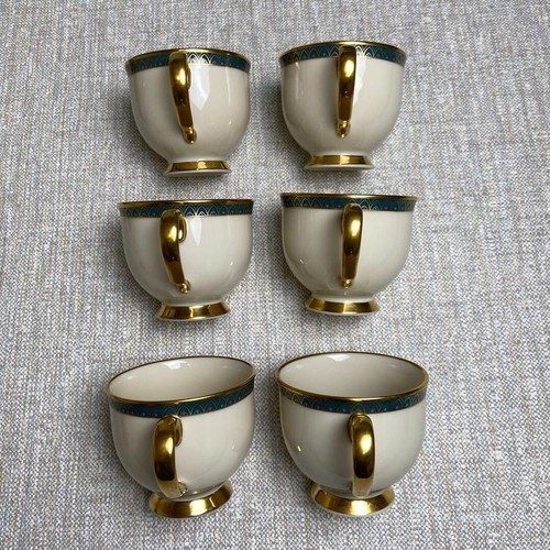 Lenox Patriot Tea Set 6 Cups Saucers Plates Pot Creamer Sugar Ivory Gold Trim - Picture 4 of 20
