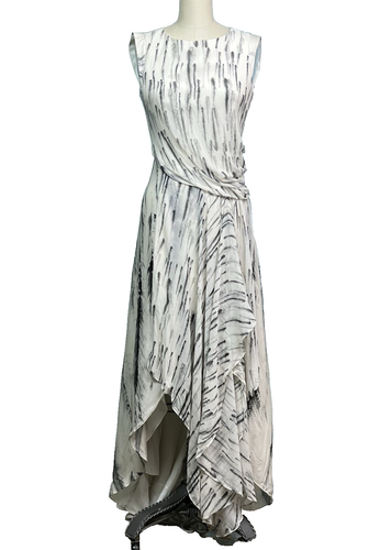 HAUTE HIPPIE Hi-low Silk Dress Ivory Black Feather Print Faux Wrap Sz 2 - 第 1/13 張圖片