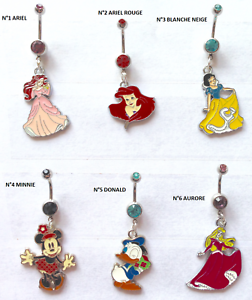 Au choix Piercing nombril Disney Ariel Minnie Donald Blanche neige Aurore Neuf