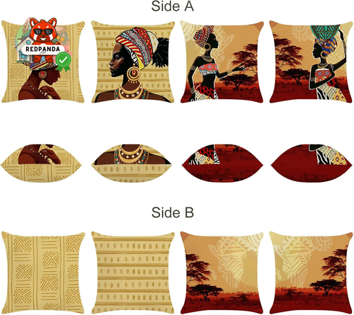 Federe per Cuscini Donne Africane 45X45Cm Copricuscini Decorativi Etnico Tribale - Foto 2 di 6