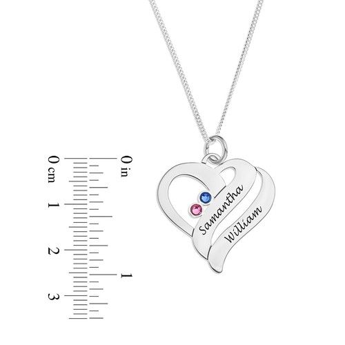 Collar Familiar Personalizado CUALQUIER 2 NOMBRES + 2x Piedras de Nacimiento Colgante Plata Esterlina - Imagen 2 de 14