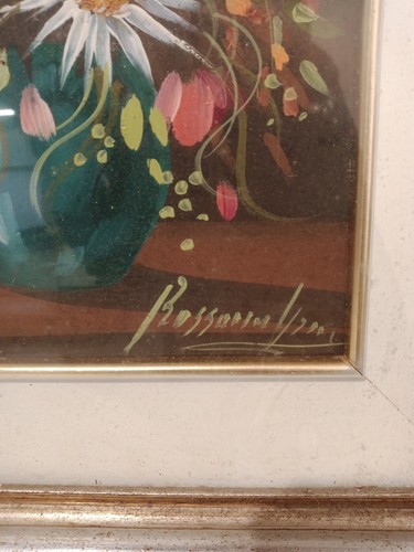 Quadro Dipinto Fiori Su Pannello Pittore Grinner 18x24. Cornice 33x39 - Picture 3 of 6