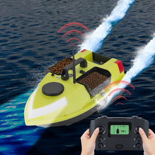 Green Fishing Bait Boat with GPS, LED Lights, Dual Motors & 5200mAh Batteries - Picture 2 of 16