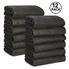 Moving Blankets 72"x80" 12 Pack 65lb/dz Heavy Duty Padded Packing Blankets Black