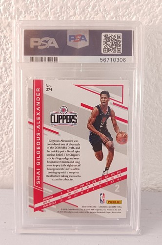 2018-19 Panini Chronicles Shai Gilgeous-Alexander PSA 10 MT RC #274 Rookie Card - Picture 2 of 2