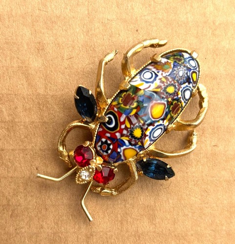Eisenberg Brooch Millefiori Murano Glass Rhinestone Beetle pin. Hard to find! - Picture 7 of 10
