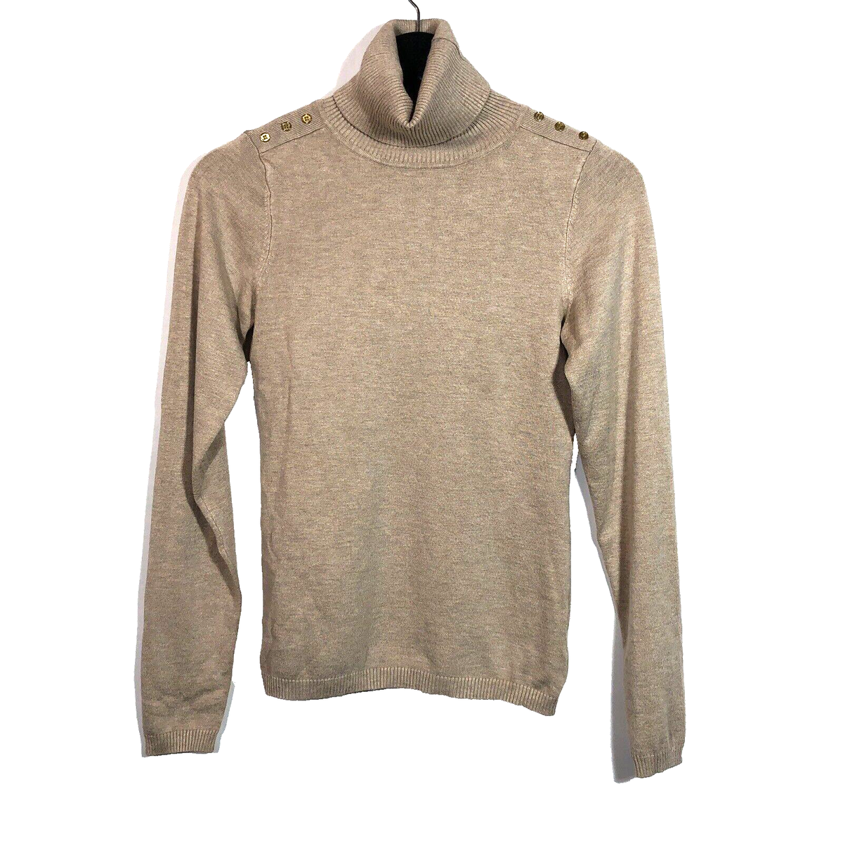 Tan Fine Knit Sweater The Limited Gold Buttons on Shoulders