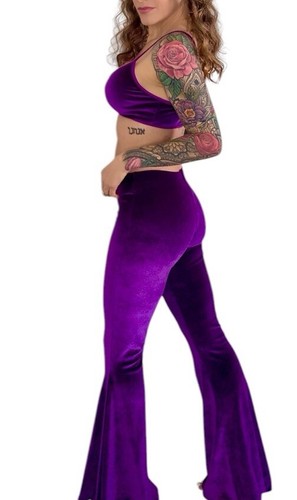 Lila Samt Meerjungfrau Glocke Unterteil Leggings Crop Top Party Rave Tanz Käfig Set S - Bild 2 von 11