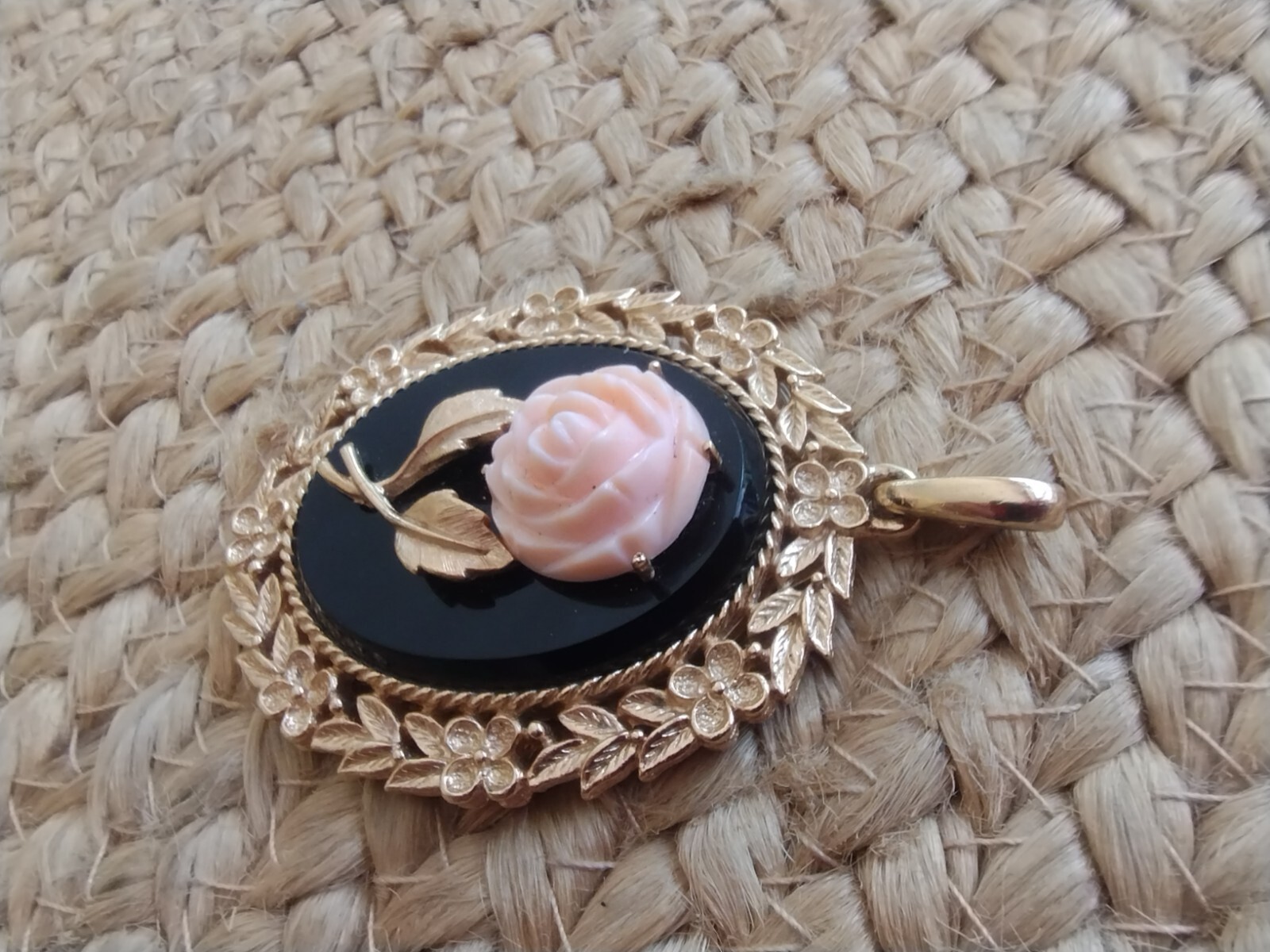 Rose Mirror signed Avon Reversible Pendant Gold T… - image 4