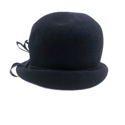 Velour Navy Blue Cloche Hat 1960's Vintage Ribbon Bow Genuine Imported Velour - Picture 2 of 13