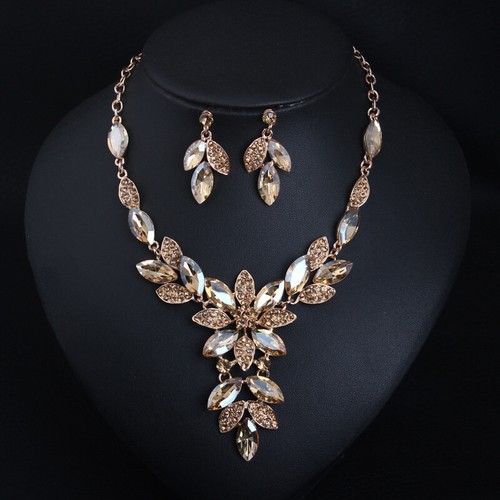 2pcs Set Elegant Women Luxury Crystal Choker Necklace Earrings Bridal Prom Gifts - Bild 195 von 743