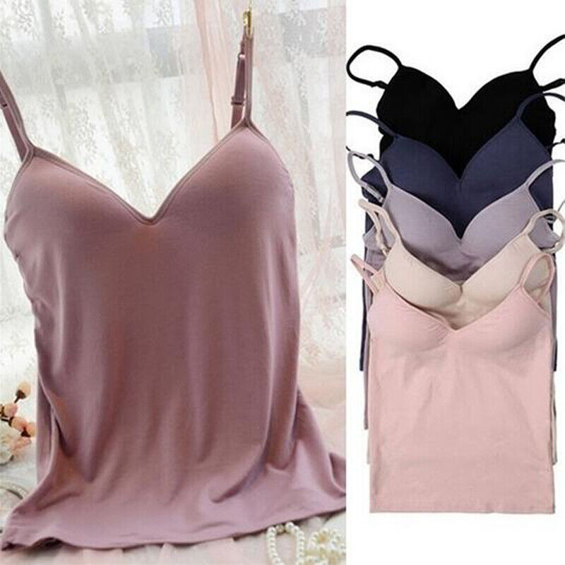 Women Padded Soft Casual Bra Tank Top Women Spaghetti Cami Top Vest Female  Camisole With Built In Bra