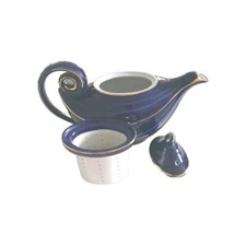 Vintage Hall Blue Genie Teapot Filter Ceramic Porcelain Made In USA