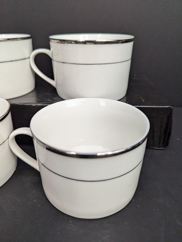 HausenWare Weiß Porzellan Flach Kaffee/Teetasse 8 Oz Silberrand 4er Set - Bild 6 von 9