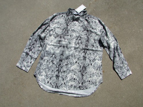 Keren Hart Gray Black Ivory Snakeskin Print Collared Long Sleeve Blouse Size M - Picture 2 of 5