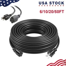 6/10/20/50FT Outdoor Extension Cord16/3 SJTW Durable Black Extension Cable USA