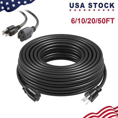 6/10/20/50FT Outdoor Extension Cord16/3 SJTW Durable Black Extension Cable USA - Picture 1 of 8