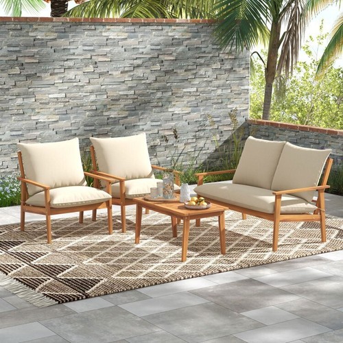 4 Pieces Patio Conversation Set Sofa Couch Outdoor Table Chairs W/ Soft Cushions - Picture 12 of 15