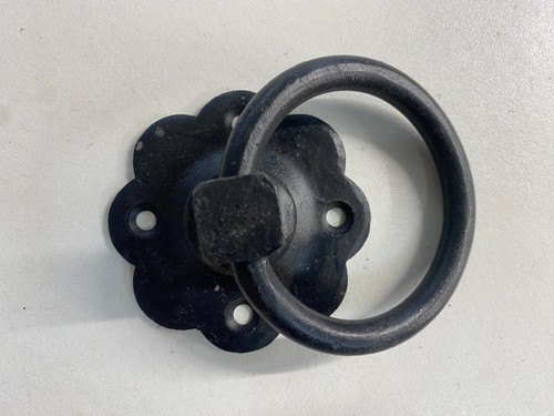 Black Ring Latch Waxed Retro Look Hand Forged With Screws For Gate Handle - Picture 18 of 24
