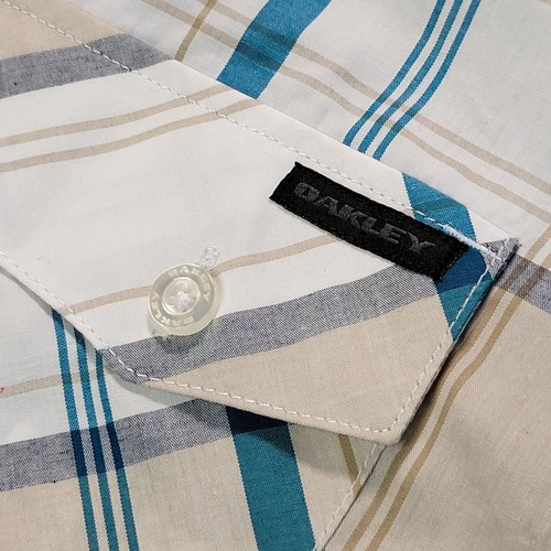 Oakley Vault Exclusive Mens Plaid Short Sleeve Button-Up Shirt XXL Aurura Blue - Picture 4 of 6