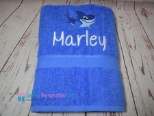 Personalised Towel, Kids Blue Swim/Bath Shark Bath Towel (Choice of colours)