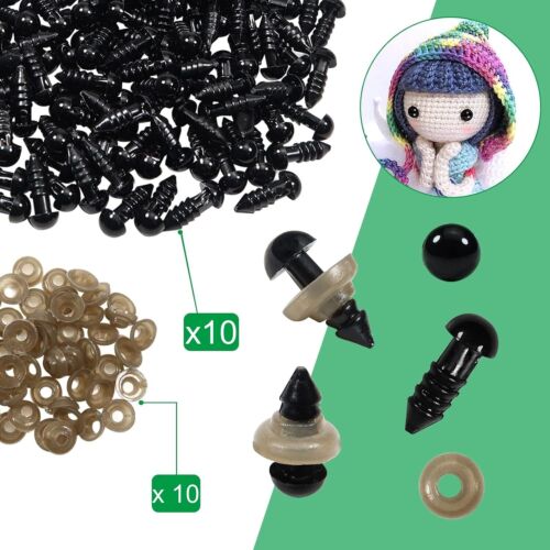 6mm x 5 pairs Sets Backs Round Black Plastic Safety Eyes Doll Teddy Bears Toys - Picture 5 of 7