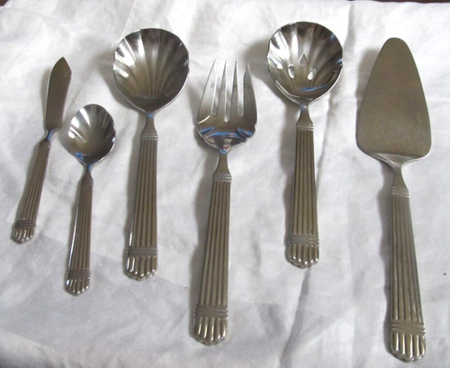 Retroneu Esprit Ribbed 18/8 Stainless Flatware 6 Piece Hostess Set Korea - Picture 7 of 8