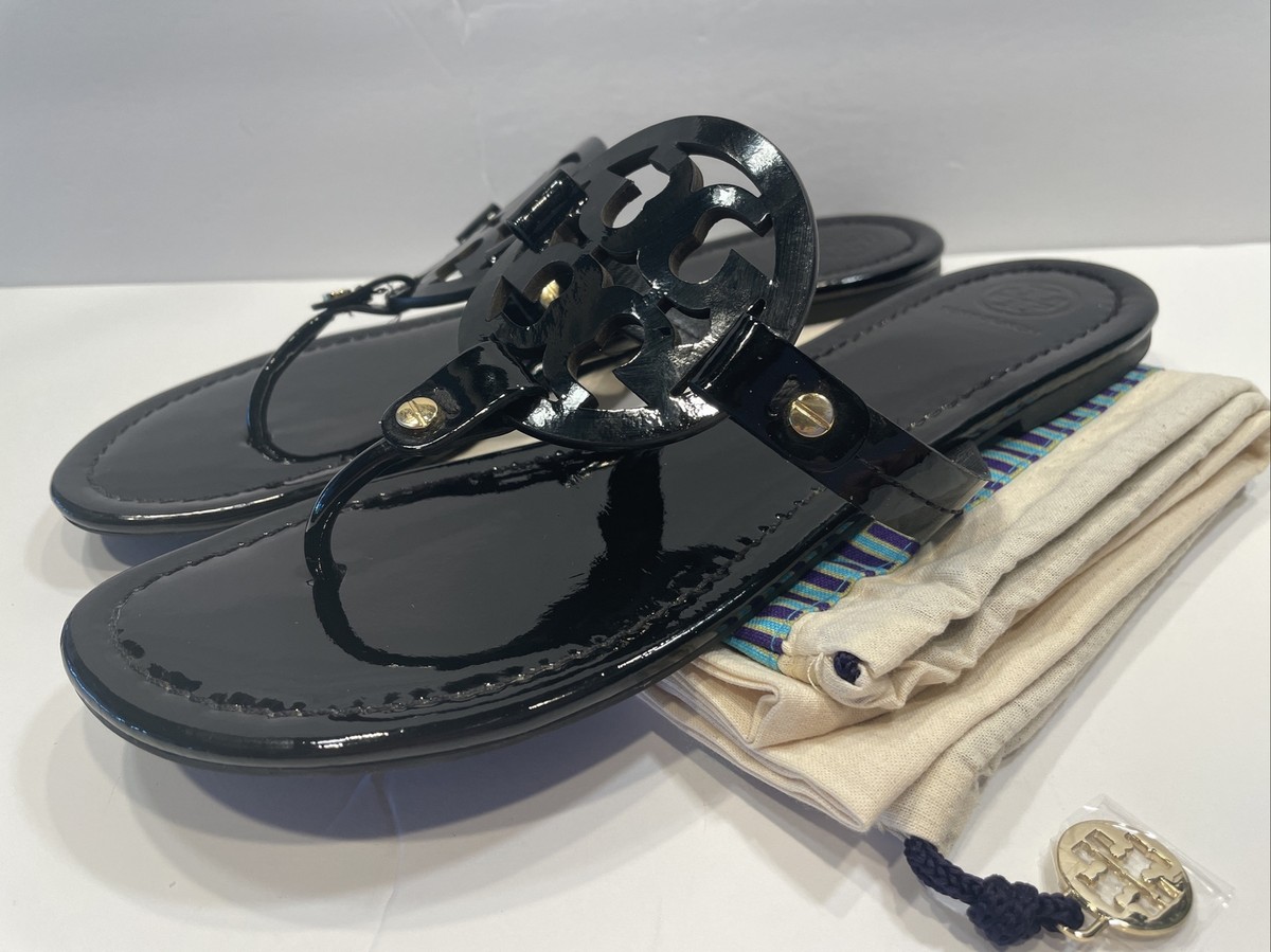 EUC Tory Burch Miller Black Patent Leather Sandals 9 1 2 9.5 M With Dust Bag eBay