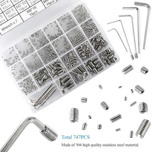 747Pcs M2/M2.5/M3/M4/M5/M6/M8 Metric Hex Socket Head Cup Point Set Screws, Allen - Picture 2 of 12
