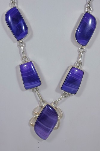 Vintage Silver And Purple Striped Agate Pendant Necklace - Picture 3 of 6