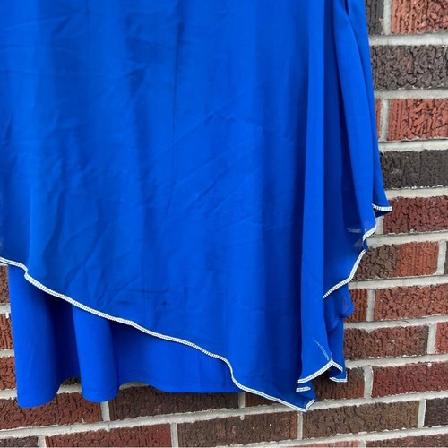 Frank Lyman Royal Blue Chiffon Asymmetrical Rhinestone Blouse Top - Picture 2 of 5