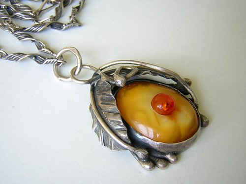 Colgante de cadena antiguo 800/925 plata caramelo miel ámbar 30,7 g   - Imagen 9 de 11