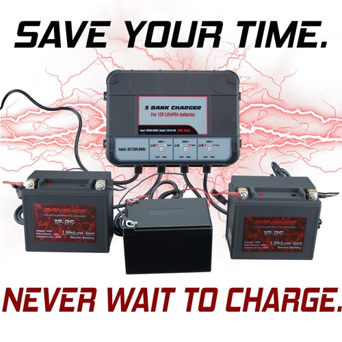 Banshee Lithium LiFePO4 12V 10A 3 Bay Charger Maintainer for Auto & Marine - Imagen 3 de 8