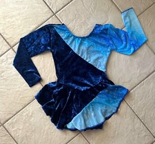 NEW Girls BLUE VELVET Ocean SEA CHIFFON Competition FIGURE ICE SKATING Dress