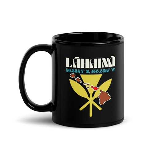 Hawaii Coordinates, Lahaina Strong, Maui Island, Black Glossy Islander Pride Tasse - Bild 2 von 7