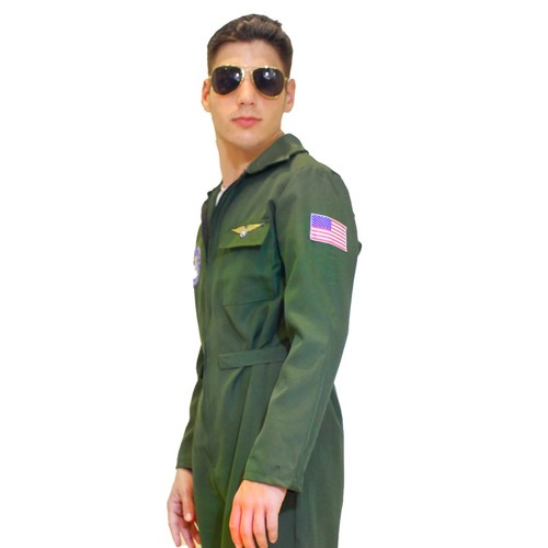 80s Gun Aviator Costume Top Shot Pilot Flying Uniform 80s Mens Fancy Dress 1980s - Picture 3 of 4