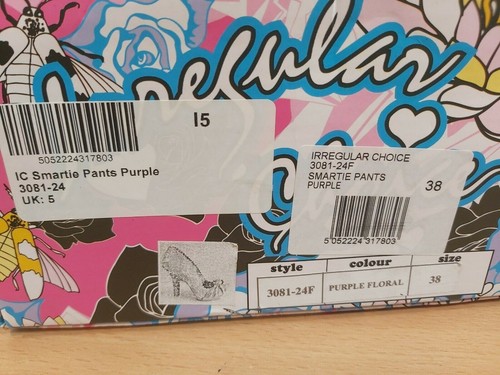 IRREGULAR CHOICE Smartie Pants Purple Floral High Heel Shoes Size EU 38 / UK 5 - Picture 12 of 12