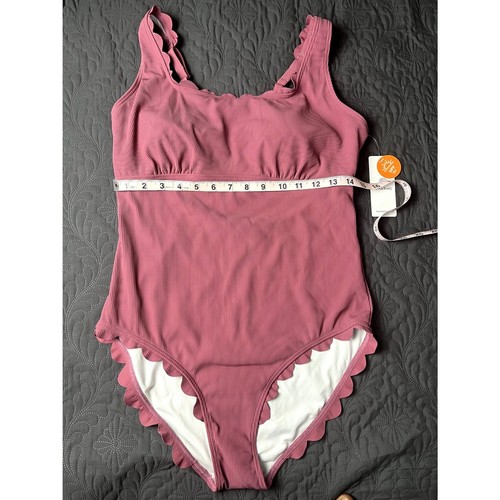 Charmo Scalloped Ribbed 1pc Swimsuits Retro Square Neck Modest Summer SZ L:NWT - Picture 12 of 15