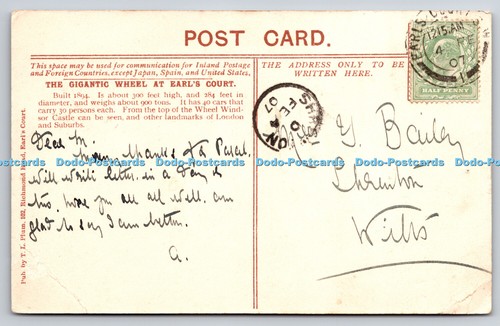 R745503 The Gigantic Wheel at Earls Court T L PLum 1907 - Bild 2 von 4