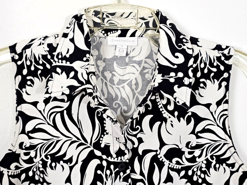 Charter Club Black/White Floral Shirt Sleeveless Dress Button Down Midi Size 12 - Picture 4 of 8