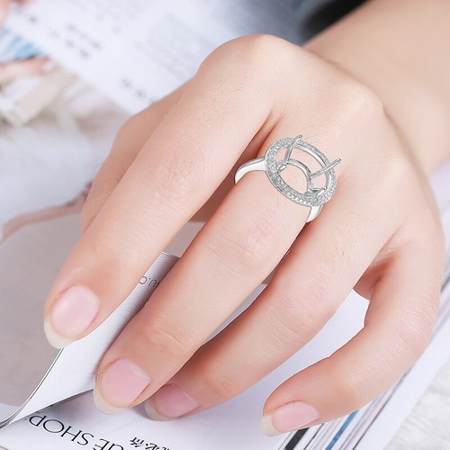 Sterling Silber Ring echt 0,3ct natürliche Diamanten Halbfassung Vintage oval 13x11mm - Bild 8 von 8