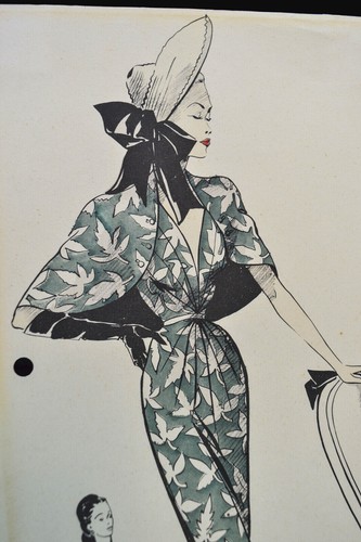 1930's PARISIAN FASHION ILLUSTRATION, HAND-COLORED & STUNNING FROM HAT TO SHOES - Picture 2 of 11