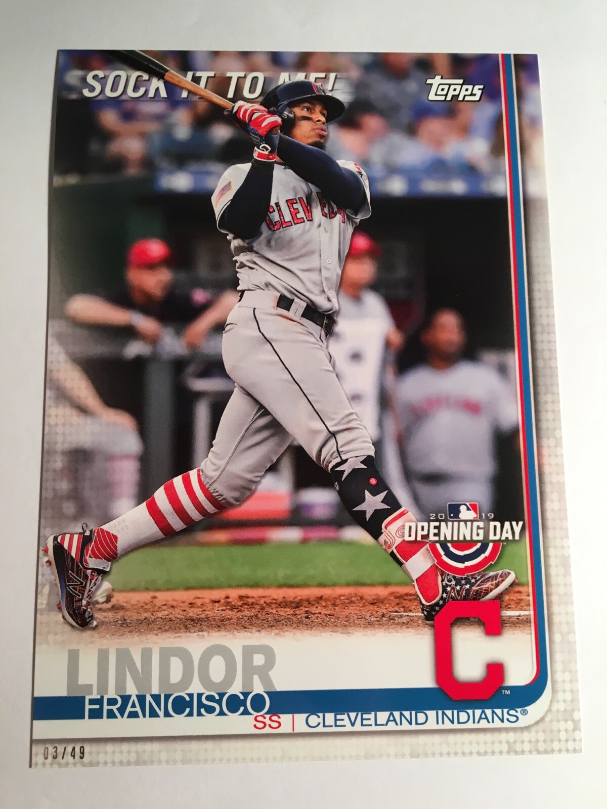 2019 Topps Opening Day Sock It To Me Jumbo 5x7 Francisco Lindor Indians 14/49
